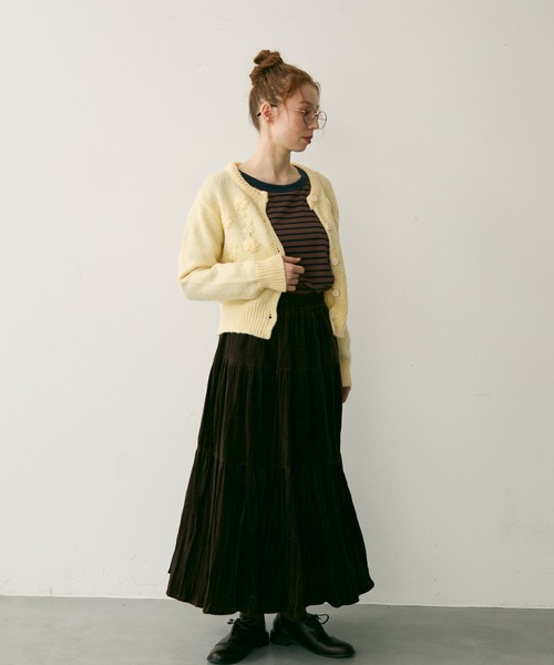 Crisp(クリスプ)の「フラワー刺繍ニットカーディガン(カーディガン/ボレロ・レディース・イエロー/ホワイト・FREE)」の5枚目の写真