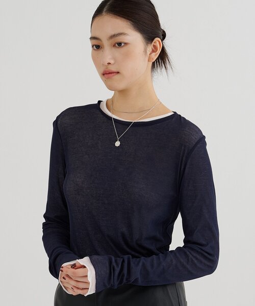 Whim Gazette（ウィムガゼット）の「キョウネンシアープルオーバー（Tシャツ/カットソー・レディース・ネイビー/オフホワイト/ブルー・FREE）」の20枚目の写真