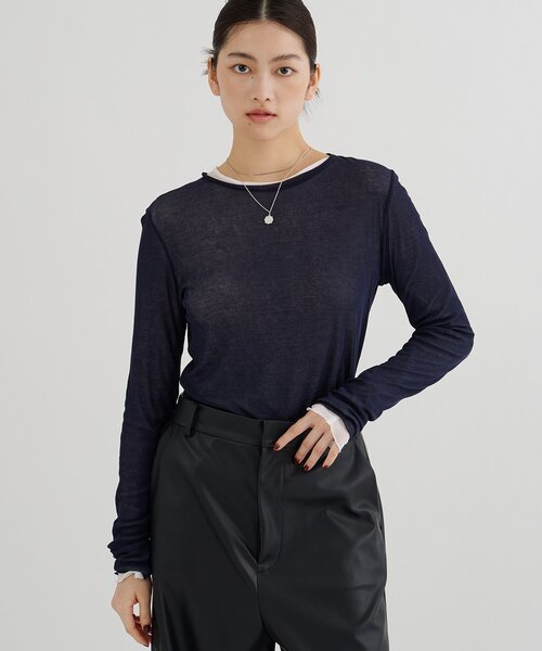 Whim Gazette（ウィムガゼット）の「キョウネンシアープルオーバー（Tシャツ/カットソー・レディース・ネイビー/オフホワイト/ブルー・FREE）」の14枚目の写真