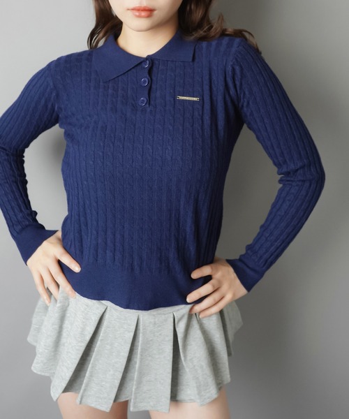 SPINNS（スピンズ）の「きちんと見えなのに気張らない 細ケーブルポロニット（ニット/セーター・レディース・レッド/ネイビー/グレー・ONESIZE）」の14枚目の写真