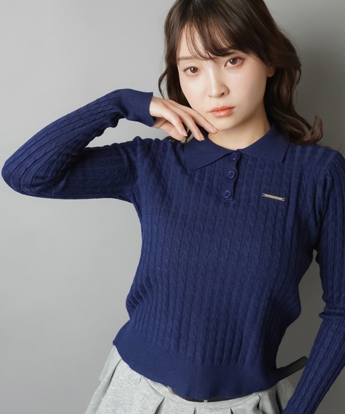 SPINNS（スピンズ）の「きちんと見えなのに気張らない 細ケーブルポロニット（ニット/セーター・レディース・レッド/ネイビー/グレー・ONESIZE）」の13枚目の写真