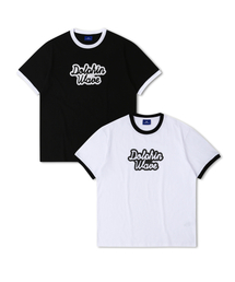 DOLPHIN WAVE APPAREL（ドルフィンウェーブアパレル）の「[2 Pack] Dolphin Foam Print Big Logo Ringer Short Sleeve T-Shirt Black + White（Tシャツ/カットソー）」