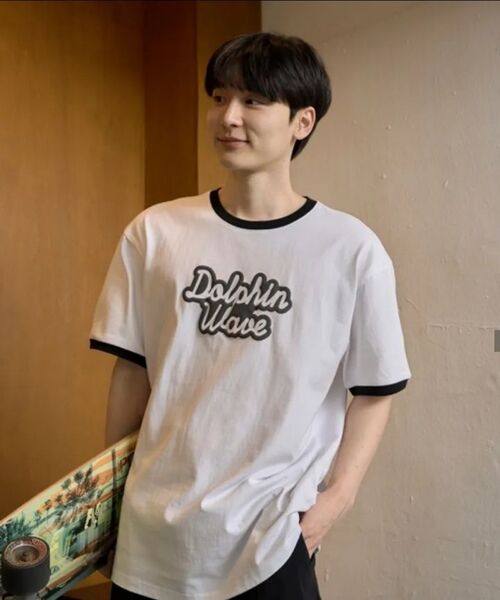 DOLPHIN WAVE APPAREL（ドルフィンウェーブアパレル）の「[2パック]ドルフィン発泡プリントビッグロゴリンガー半袖Tシャツ ブラック+ホワイト（Tシャツ/カットソー・メンズ・その他・MEDIUM/LARGE/X-LARGE）」の9枚目の写真