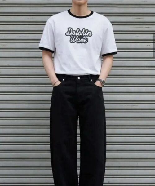 DOLPHIN WAVE APPAREL（ドルフィンウェーブアパレル）の「[2パック]ドルフィン発泡プリントビッグロゴリンガー半袖Tシャツ ブラック+ホワイト（Tシャツ/カットソー・メンズ・その他・MEDIUM/LARGE/X-LARGE）」の10枚目の写真