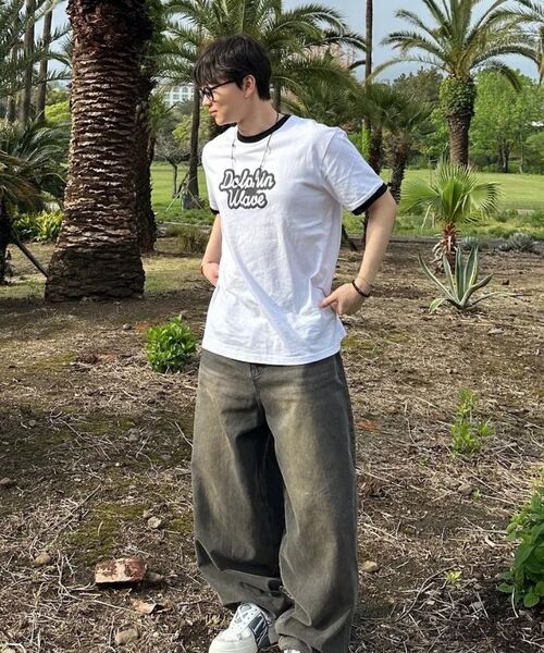 DOLPHIN WAVE APPAREL（ドルフィンウェーブアパレル）の「[2パック]ドルフィン発泡プリントビッグロゴリンガー半袖Tシャツ ブラック+ホワイト（Tシャツ/カットソー・メンズ・その他・MEDIUM/LARGE/X-LARGE）」の17枚目の写真