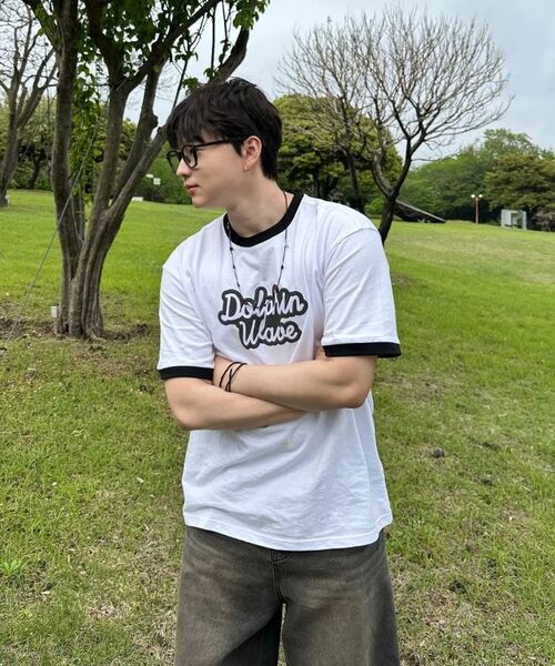 DOLPHIN WAVE APPAREL（ドルフィンウェーブアパレル）の「[2パック]ドルフィン発泡プリントビッグロゴリンガー半袖Tシャツ ブラック+ホワイト（Tシャツ/カットソー・メンズ・その他・MEDIUM/LARGE/X-LARGE）」の18枚目の写真
