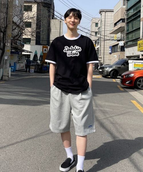 DOLPHIN WAVE APPAREL（ドルフィンウェーブアパレル）の「[2パック]ドルフィン発泡プリントビッグロゴリンガー半袖Tシャツ ブラック+ホワイト（Tシャツ/カットソー・メンズ・その他・MEDIUM/LARGE/X-LARGE）」の22枚目の写真