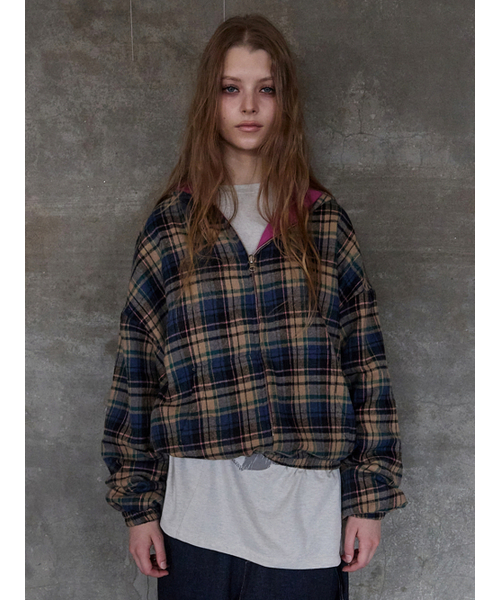 EXPIRED GIRL(エクスパイアードガール)の「Check Hoodie Zip up Blueberry(パーカー・レディース・その他・FREE)」の1枚目の写真