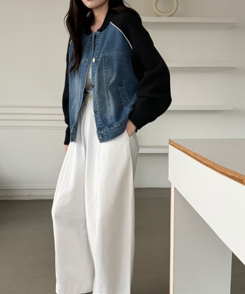 emi+（エミプラス）の「配色パイピングデニムドッキングブルゾン（ブルゾン・レディース・アイボリー/ブラック/ベージュ・FREE）」の21枚目の写真