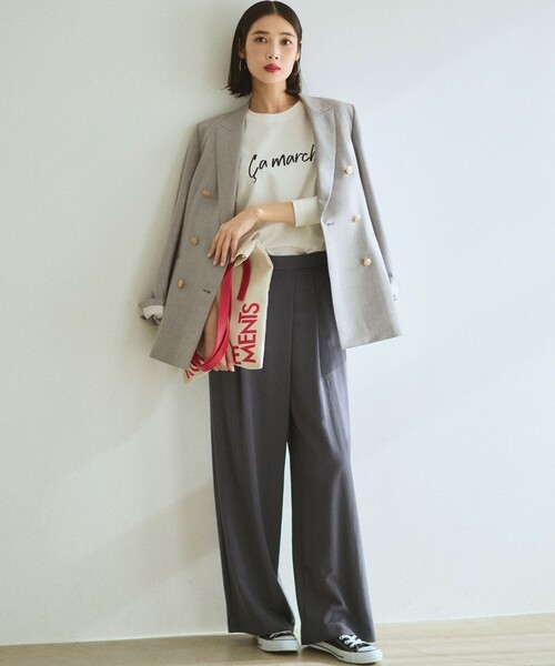 23区(ニジュウサンク)の「ドレープツイル アシンメトリー ワイド パンツ(その他パンツ・レディース・グレー系/ベージュ系・40/38/36)」の3枚目の写真