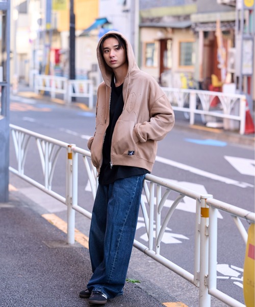 lilful（リルフル）の「【KANGOL】【裏起毛】別注スプレー加工ロゴワッペンダブルジップビッグパーカー（パーカー・レディース・ピンク/ブラック/ベージュ/グレー・M/XL/L）」の14枚目の写真