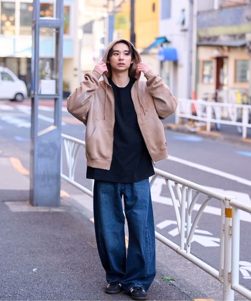 lilful（リルフル）の「【KANGOL】【裏起毛】別注スプレー加工ロゴワッペンダブルジップビッグパーカー（パーカー・レディース・ピンク/ブラック/ベージュ/グレー・M/XL/L）」の15枚目の写真