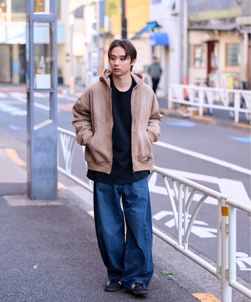 lilful（リルフル）の「【KANGOL】【裏起毛】別注スプレー加工ロゴワッペンダブルジップビッグパーカー（パーカー・レディース・ピンク/ブラック/ベージュ/グレー・M/XL/L）」の16枚目の写真