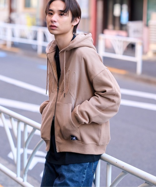 lilful（リルフル）の「【KANGOL】【裏起毛】別注スプレー加工ロゴワッペンダブルジップビッグパーカー（パーカー・レディース・ピンク/ブラック/ベージュ/グレー・M/XL/L）」の18枚目の写真