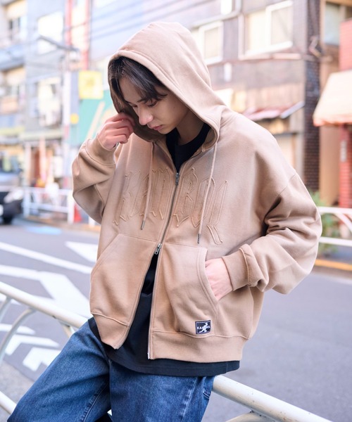 lilful（リルフル）の「【KANGOL】【裏起毛】別注スプレー加工ロゴワッペンダブルジップビッグパーカー（パーカー・レディース・ピンク/ブラック/ベージュ/グレー・M/XL/L）」の21枚目の写真