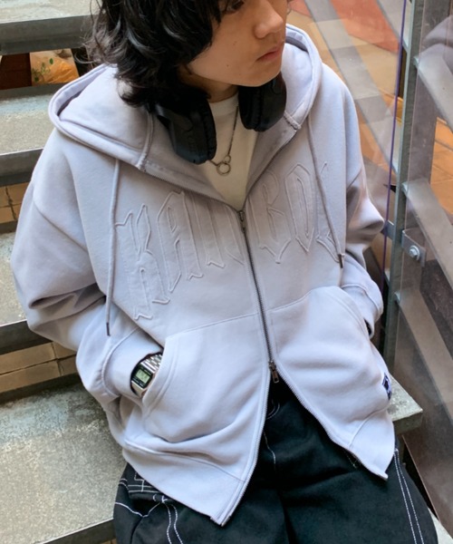 lilful（リルフル）の「【KANGOL】【裏起毛】別注スプレー加工ロゴワッペンダブルジップビッグパーカー（パーカー・レディース・ピンク/ブラック/ベージュ/グレー・M/XL/L）」の5枚目の写真