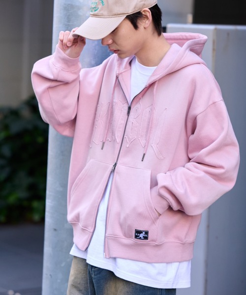 ピンクオーバーサイズパーカー Masterpiece 専用ページ セール】【KANGOL】【裏起毛】別注スプレー加工ロゴワッペンダブル