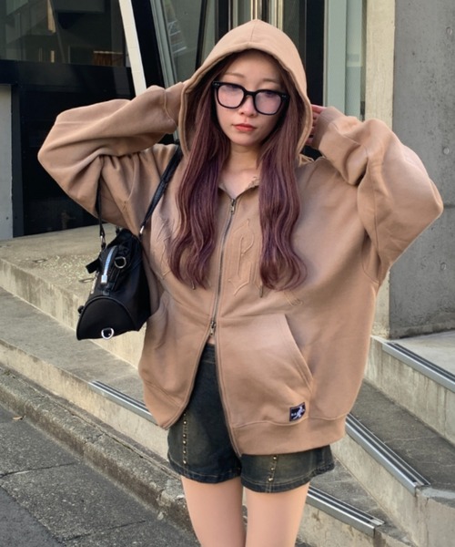 KANGOL】【裏起毛】別注スプレー加工ロゴワッペンダブルジップビッグ