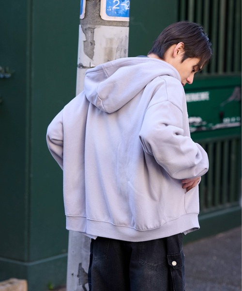 lilful（リルフル）の「【KANGOL】【裏起毛】別注スプレー加工ロゴワッペンダブルジップビッグパーカー（パーカー・レディース・ピンク/ブラック/ベージュ/グレー・M/XL/L）」の6枚目の写真