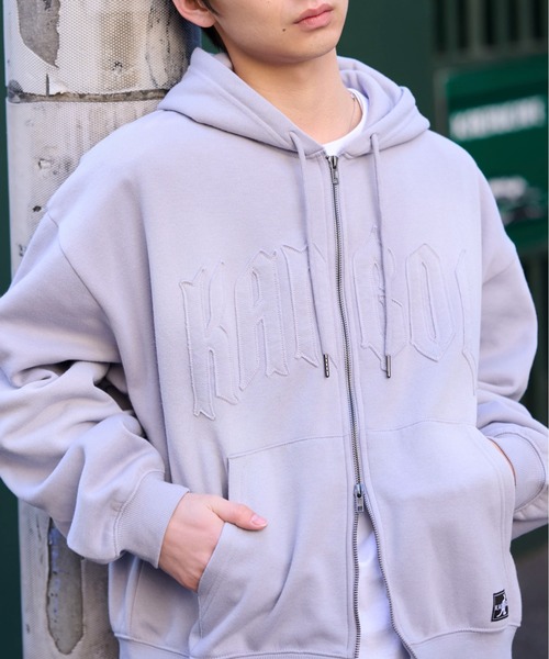 lilful（リルフル）の「【KANGOL】【裏起毛】別注スプレー加工ロゴワッペンダブルジップビッグパーカー（パーカー・レディース・ピンク/ブラック/ベージュ/グレー・M/XL/L）」の7枚目の写真