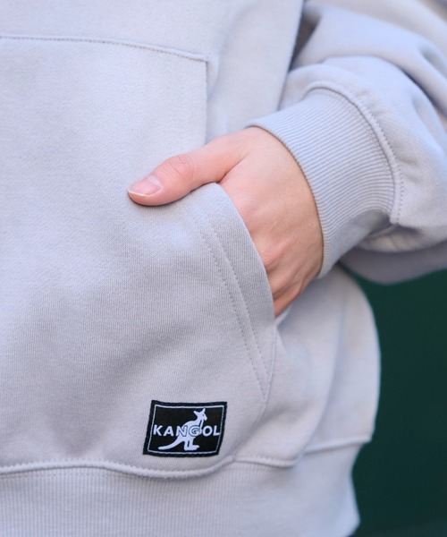 lilful（リルフル）の「【KANGOL】【裏起毛】別注スプレー加工ロゴワッペンダブルジップビッグパーカー（パーカー・レディース・ピンク/ブラック/ベージュ/グレー・M/XL/L）」の9枚目の写真