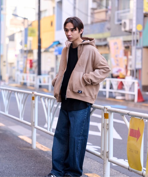 lilful（リルフル）の「【KANGOL】【裏起毛】別注スプレー加工ロゴワッペンダブルジップビッグパーカー（パーカー・レディース・ピンク/ブラック/ベージュ/グレー・M/XL/L）」の11枚目の写真