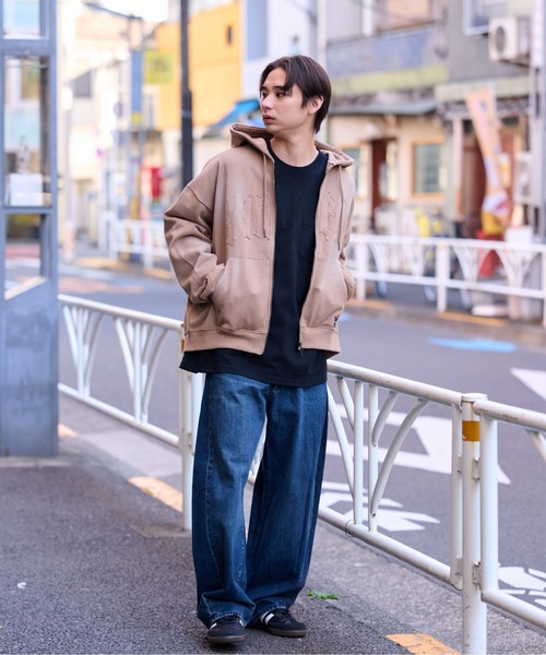 lilful（リルフル）の「【KANGOL】【裏起毛】別注スプレー加工ロゴワッペンダブルジップビッグパーカー（パーカー・レディース・ピンク/ブラック/ベージュ/グレー・M/XL/L）」の12枚目の写真