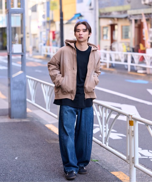 lilful（リルフル）の「【KANGOL】【裏起毛】別注スプレー加工ロゴワッペンダブルジップビッグパーカー（パーカー・レディース・ピンク/ブラック/ベージュ/グレー・M/XL/L）」の13枚目の写真