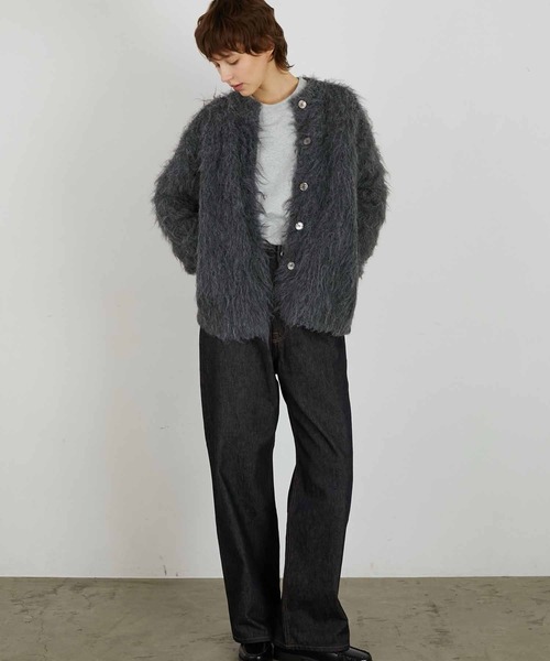 LA PEAU DE GEM（ラポドゥジェム）の「【LA PEAU DE GEM】luxe shaggy c/n cardigan/リュクスシャギーカーディガン（カーディガン/ボレロ・レディース・グレー/ブラウン・FREE）」の4枚目の写真