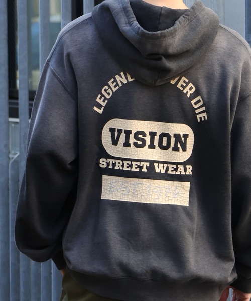 VISION STREET WEAR(ヴィジョンストリートウェア)の「【VISION STREET WEAR/ヴィジョンストリートウェア】Bleach College ZIP PK/カレッジロゴ ブリーチ ジップパーカー フーディー(パーカー・メンズ・ライトグレー/ブラック/ブルー・LL/M/L)」の8枚目の写真
