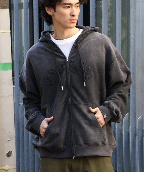VISION STREET WEAR(ヴィジョンストリートウェア)の「【VISION STREET WEAR/ヴィジョンストリートウェア】Bleach College ZIP PK/カレッジロゴ ブリーチ ジップパーカー フーディー(パーカー・メンズ・ライトグレー/ブラック/ブルー・LL/M/L)」の4枚目の写真