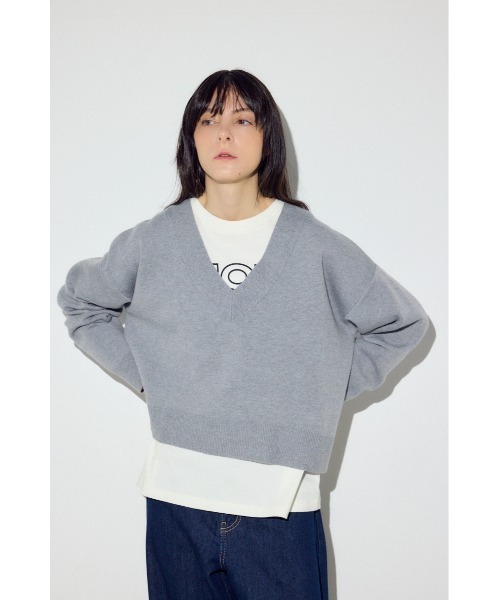 AZUL by moussy（アズールバイマウジー）の「スウェットライクVネックニット（ニット/セーター・レディース・ライトピンク/杢グレー/ネイビー・SMALL/MEDIUM）」の5枚目の写真
