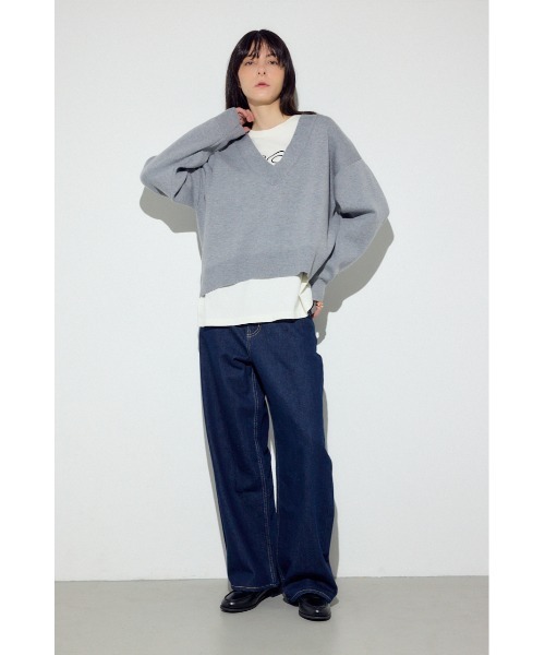 AZUL by moussy（アズールバイマウジー）の「スウェットライクVネックニット（ニット/セーター・レディース・ライトピンク/杢グレー/ネイビー・SMALL/MEDIUM）」の7枚目の写真