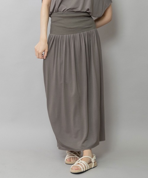 Munich（ミューニック）の「【接触冷感】シルキージャージギャザースカート（スカート・レディース・ブラック/カーキ/ダークグレー・FREE）」の3枚目の写真