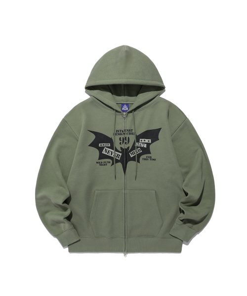 ISTKUNST(イストクンスト)の「BAT HOOD ZIP UP_OLIVE(IK2EFMM482A)(パーカー・レディース・オリーブ・S/M/L)」の1枚目の写真