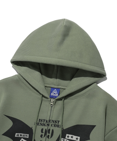 ISTKUNST(イストクンスト)の「BAT HOOD ZIP UP_OLIVE(IK2EFMM482A)(パーカー・レディース・オリーブ・S/M/L)」の3枚目の写真