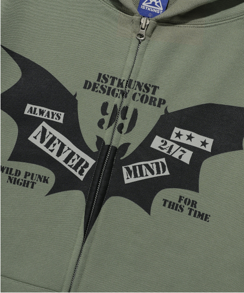 ISTKUNST(イストクンスト)の「BAT HOOD ZIP UP_OLIVE(IK2EFMM482A)(パーカー・レディース・オリーブ・S/M/L)」の4枚目の写真