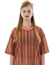 ストライプニット H/S ルーズティー [オレンジ]