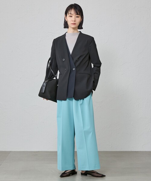 CAST:(キャストコロン)の「【はっ水/UV対策/セットアップ対応】フェイクレイヤードバイカラージャケット(テーラードジャケット・レディース・ブラック/ネイビー/ベージュ・L/M/S)」の4枚目の写真