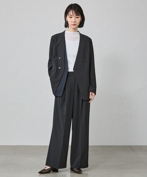 CAST:(キャストコロン)の「【はっ水/UV対策/セットアップ対応】フェイクレイヤードバイカラージャケット(テーラードジャケット・レディース・ブラック/ネイビー/ベージュ・L/M/S)」の5枚目の写真