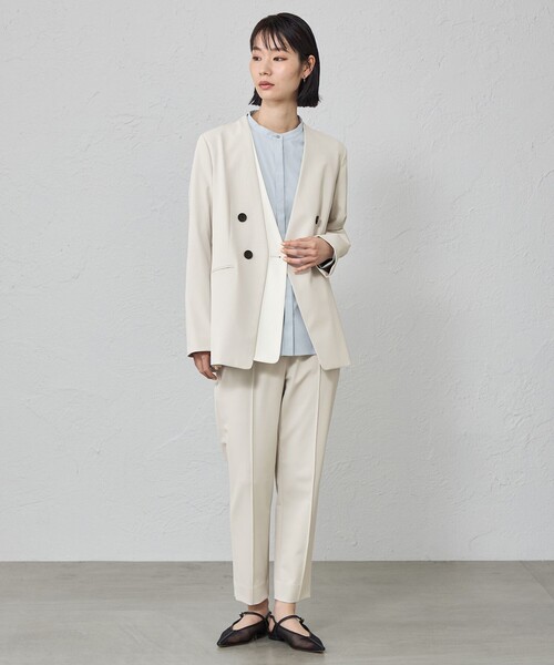 CAST:(キャストコロン)の「【はっ水/UV対策/セットアップ対応】フェイクレイヤードバイカラージャケット(テーラードジャケット・レディース・ブラック/ネイビー/ベージュ・L/M/S)」の7枚目の写真