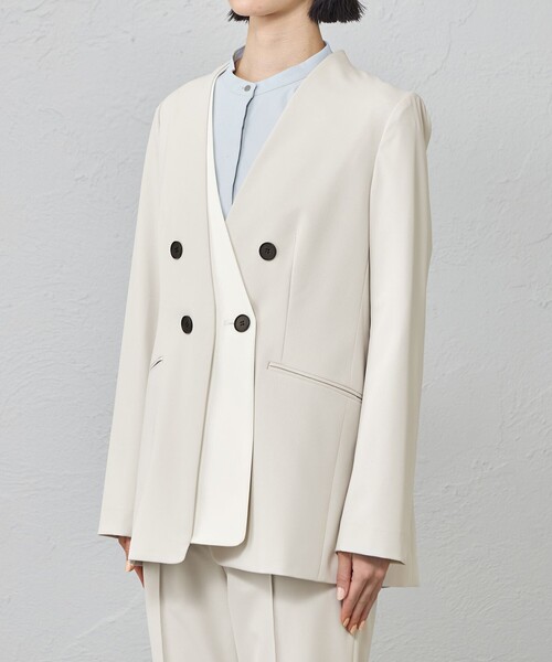 CAST:(キャストコロン)の「【はっ水/UV対策/セットアップ対応】フェイクレイヤードバイカラージャケット(テーラードジャケット・レディース・ブラック/ネイビー/ベージュ・L/M/S)」の9枚目の写真