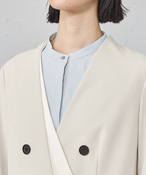 CAST:(キャストコロン)の「【はっ水/UV対策/セットアップ対応】フェイクレイヤードバイカラージャケット(テーラードジャケット・レディース・ブラック/ネイビー/ベージュ・L/M/S)」の11枚目の写真