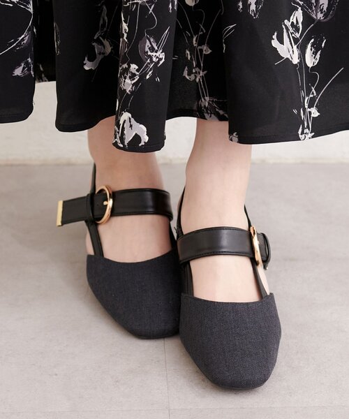 natural couture（ナチュラルクチュール）の「スクエアミュールサンダル（サンダル・レディース・ブラック/グレー/アイボリー・LARGE/MEDIUM）」の6枚目の写真