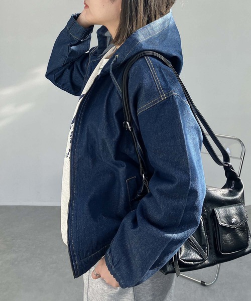 セール】○フード付き ゆるっとビッグサイズ デニムブルゾン 【UNISEX