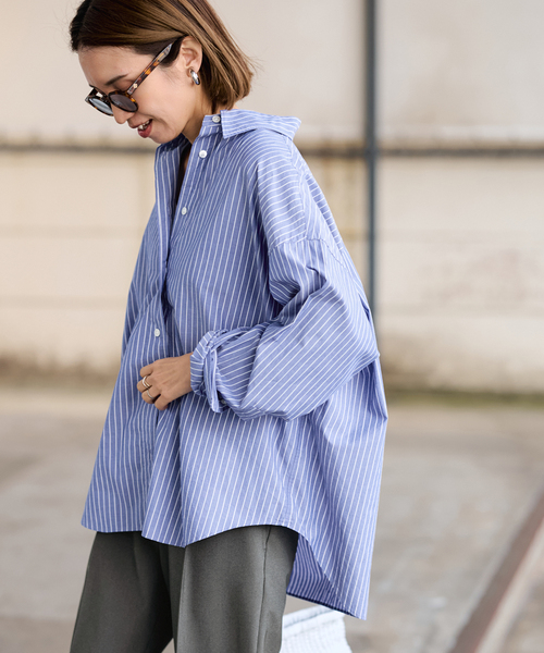 FRAMeWORK(フレームワーク)の「BLUE STRIPE オーバーシャツ(シャツ/ブラウス・レディース・ブルー/サックスブルー/ネイビー・FREE)」の14枚目の写真