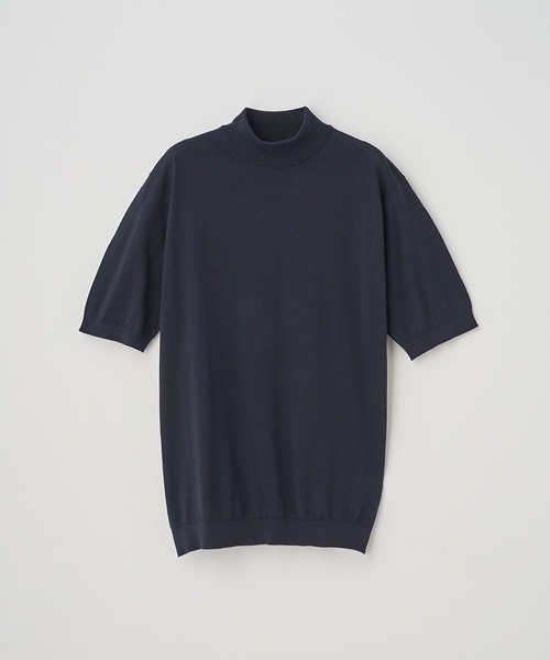 JOHN SMEDLEY(ジョンスメドレー)の「モックネック半袖コットンニットTシャツ(ニット/セーター・メンズ・ネイビー・XX-LARGE/S/M/XL/L)」の1枚目の写真