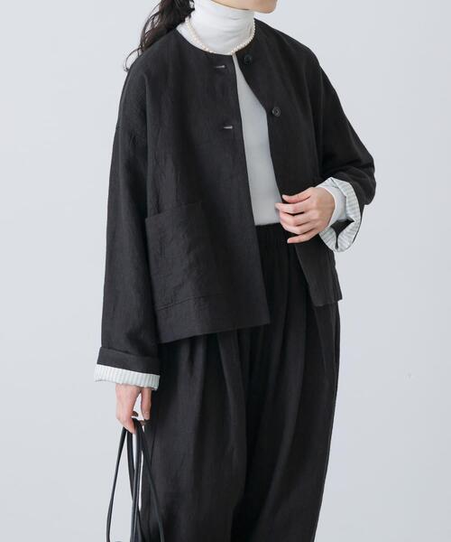 かぐれ（カグレ）の「リネンラミーノーカラージャケット（ノーカラージャケット・レディース・チャコールグレー/ブラック・FREE）」の2枚目の写真