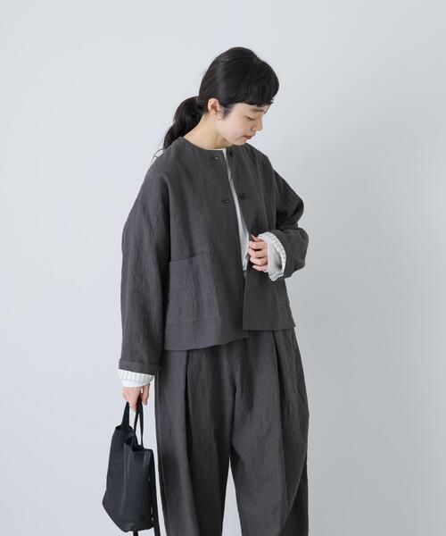 かぐれ（カグレ）の「リネンラミーノーカラージャケット（ノーカラージャケット・レディース・チャコールグレー/ブラック・FREE）」の3枚目の写真