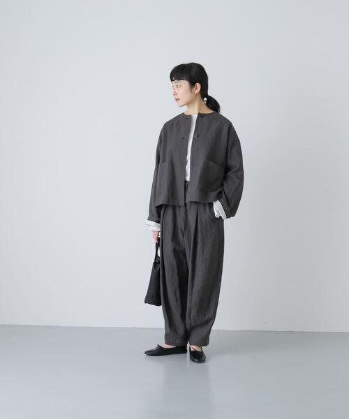 かぐれ（カグレ）の「リネンラミーノーカラージャケット（ノーカラージャケット・レディース・チャコールグレー/ブラック・FREE）」の7枚目の写真